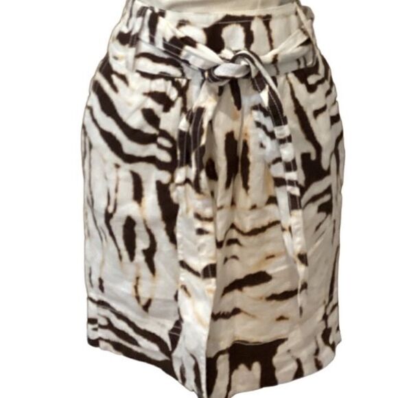 NWT White brown zebra 100% linen BANANA REPUBLIC A-line skirt 2 - Picture 9 of 12
